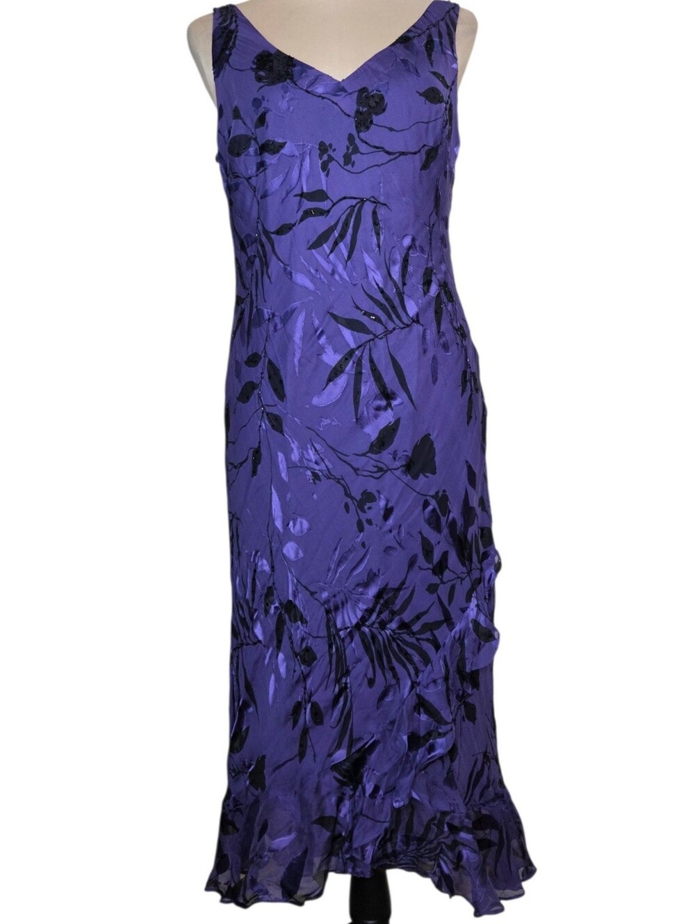 Vintage 90s Alex Evenings Purple Silk Dress 14 Beaded Fairycore Whimsigoth NWT